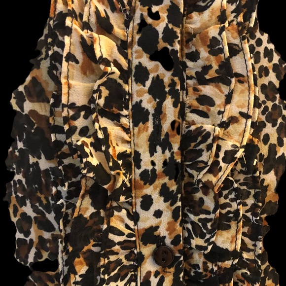 Zara Leopard Ruffle Pleat Long sleeve blouse - Picture 4 of 7